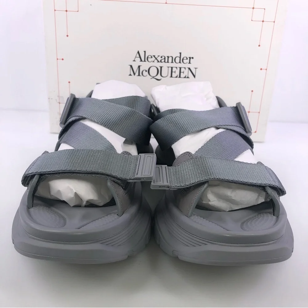 NEW Alexander McQueen Hybrid Tech Leather Rubber Sandals Gray Size 43 US 10 $690